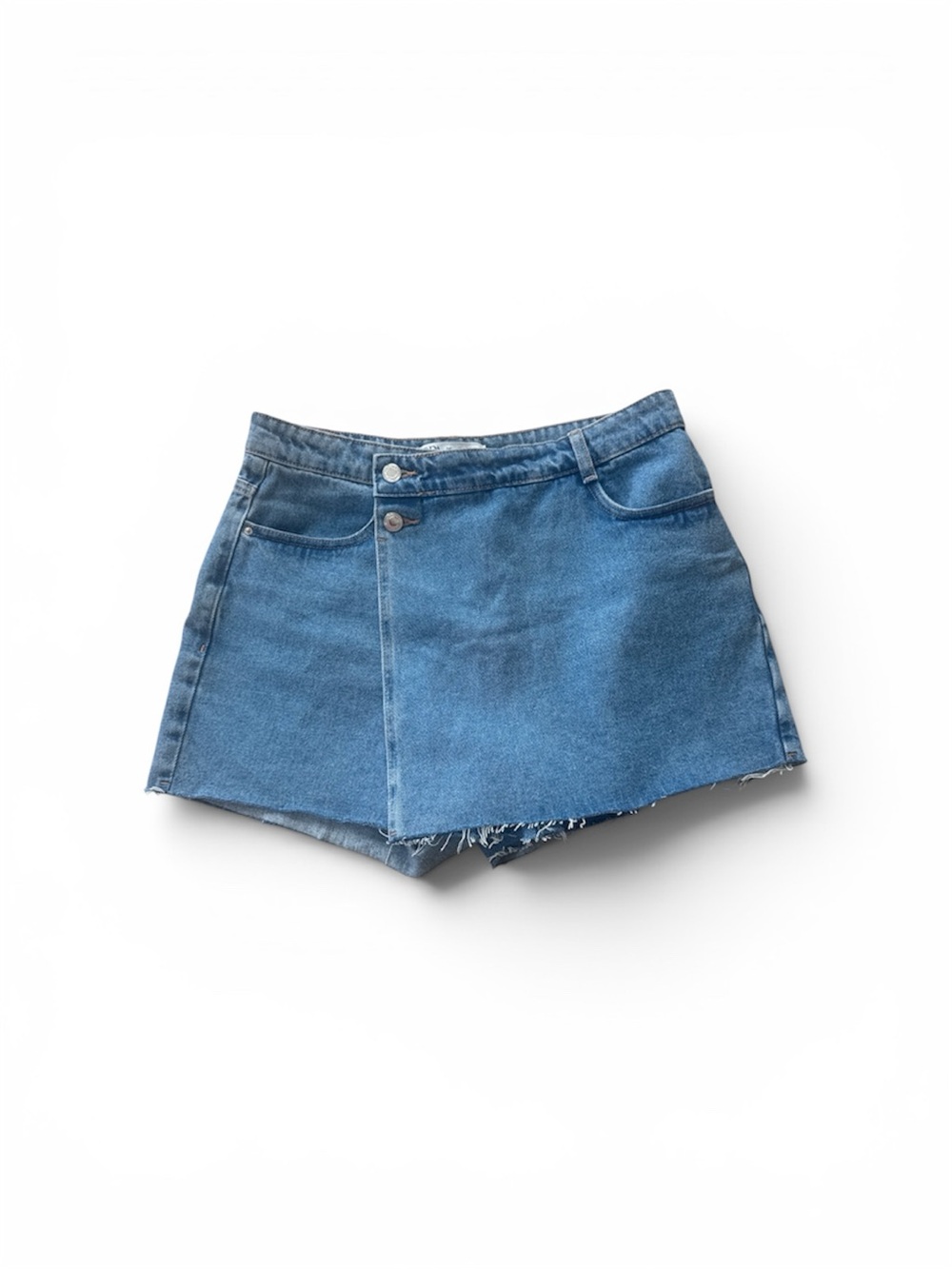 Zara Blue Denim Skort with Raw Hem